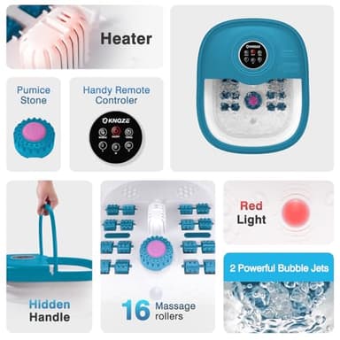 KNQZE Collapsible Foot Spa with Heat, Remote Control, Temperature Control, Bubbles, Pumice Stone, Red Light, Timer, 16 Massage Roller Pedicure Foot Bath Tub Foot Soaker for Relaxation & Stress Relief - Image 6