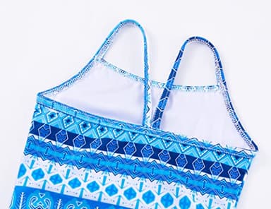 Bathing Suits for Girls Size 3t 4t Toddler Swimsuit Plaid Blue 3D Printed Classic One Piece Swimwear - Image 3