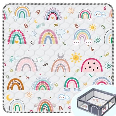 Baby Play Mat，Thick Soft 50" X 50" Playpen mat, Non-Slip and Machine Washable Baby Play Mats for Floor ，Crawling Mat for for Babies, Toddlers & Infants to Play and Learn (Rainbow) - Image 1