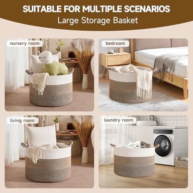 CLHMILY&Z Round Cotton Rope Storage Basket - 22x14.2 Inches - Stylish Nursery Storage Bin, Baby Toy Organizer, Soft Cotton Basket for Home Decor, Multi-Purpose Storage Solution - Image 5