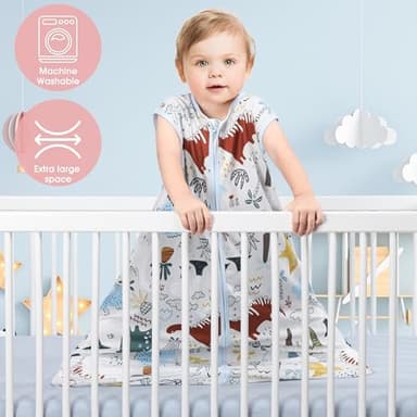 GUNTAIL Baby Sleep Sack 0-6 Months 3 Pack Baby Wearable Blanket 100% Rayon Cotton 2-Way Zipper Toddler Sleeping Sack .Comfy Soft Lightweight TOG 0.3 (Elephant&Dinosaur&Hexagon,) - Image 3