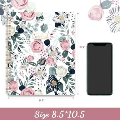Spiral Notebook - Notebooks Spiral Bound, 8.5" * 11", Journal Notebook with Thick Paper & Back Pocket, 110 Pages, with Twin-Wire Binding, Journals for Women, College Ruled Notebooks - Floral - Image 5