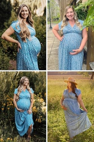 OUGES Summer Maternity Maxi Dress Baby Shower Nursing Dresses Breastfeeding Maternity Photoshoot Outfits(Floral-3,XL) - Image 2