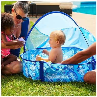 Swimways Elite Pop-Up Above Ground Pool, Baby Pool with Canopy & Carrying Case, Foldable Kiddie Pool for Ages 9-24 Months, Measures 32", Blue - Image 3