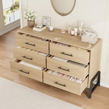 GarveeHome 6 Dresser for Bedroom, 52" Wide Drawer with Large Storage Space, Freestanding Wooden Closet Storage Dresser Chest for Living Room, Bedroom, Entryway, Natural Oak - Image 5