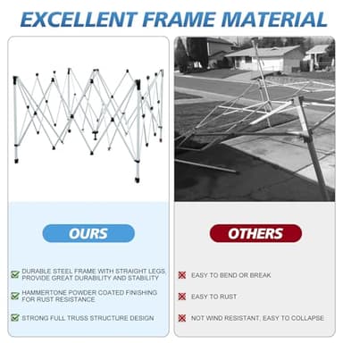 WEIZE Pop up Canopy Tent 10x10ft, 1-Button Push Setup, Instant Portable Shelter, Adjustable Height, Portable Roller Bag, 4 Weight Bags, Guy Ropes & Stakes Included, White - Image 7