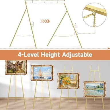 Gold Easel Stand for Sign, Heavy Duty Metal Display Easel with Adjustable Chain, 4-Tier Height Art Easel for Painting, Wedding Sign, Posters & Commercial Display - Image 6
