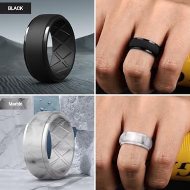 Egnaro Men's Silicone Rings 10mm Wide 2.5mm Thick Rubber Wedding Bands, Multipack 1/4/7 Breathable Comfort Fit For Workout - Image 3