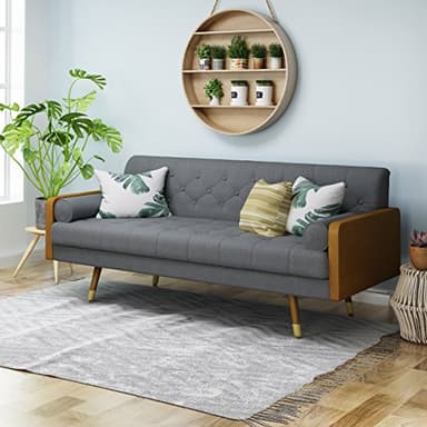 Christopher Knight Home GDFStudio Christopher Knight Home Aidan Mid Century Modern Tufted Fabric Sofa, Gray - Image 1