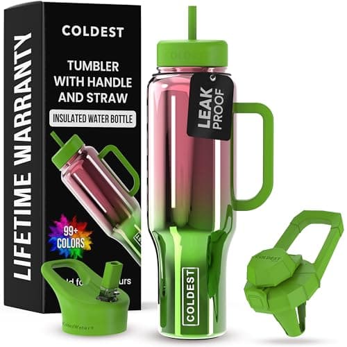 Coldest Tumbler with Handle and Straw - 100% Spill Proof Tumbler with Straw (3 Lids) - Stainless Steel Insulated Leakproof Tumblers for Women & Men - Cup Holder Friendly - 46 oz (Tinsel Nova) - Image 1
