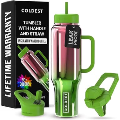 Coldest Tumbler with Handle and Straw - 100% Spill Proof Tumbler with Straw (3 Lids) - Stainless Steel Insulated Leakproof Tumblers for Women & Men - Cup Holder Friendly - 46 oz (Tinsel Nova) - Image 1