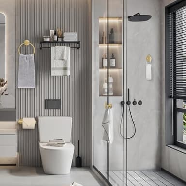 Lairuier Bathroom Hardware Set, 4-Piece Towel Holder Set Include Toilet Paper Holder,Towel Ring and 2 Towel Hooks Stainless Steel Wall Mounted Bathroom Hardware Accessories Set (Brushed Gold) - Image 2