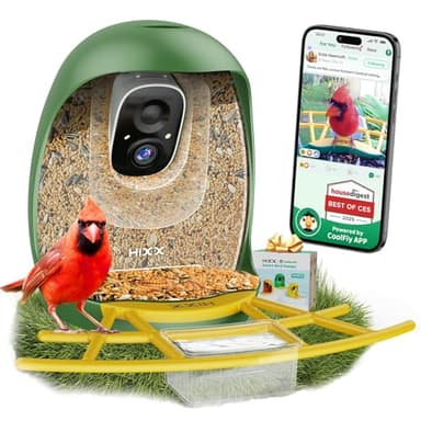 HIXX Smart Bird Feeder with Camera, Lifetime Free AI Bird Species Recognition, Solar-Powered Video Birds Feeder for Outdoors with HD Camera, Mounts Anywhere (Green) - Image 1