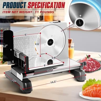 BIEAMA Meat Slicer, 200W Deli Slicer for Home, 2 Removable 7.5" Stainless Steel Blades, 0-18mm Adjustable Thickness, Electric Food Slicer for Meat, Cheese, Bread - Image 8