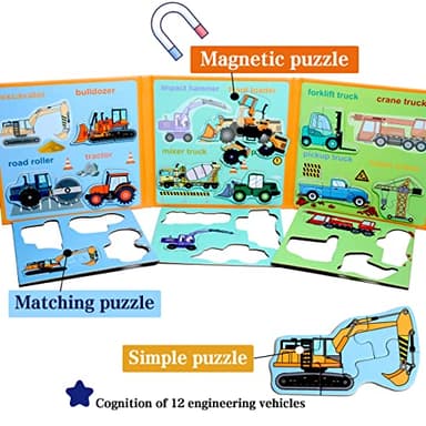 Magnetic Puzzles for Kids Ages 1-3, Travel Toddler Puzzles Ages 2-4 Year, Excavator Refrigerator Magnet for Kids Learning Gift for Road Trip - Image 3
