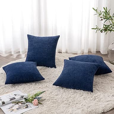 GAWAMAY Decorative Square Throw Pillow Covers 18"x18" Inch Set of 4, Super Soft Chenille Pillows Farmhouse Fall Pillowcase for Living Room Bedroom Sofa Couch Cushion Cover Navy Blue 45x45cm - Image 2