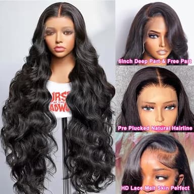 PXXBCC 32 Inch 13x6 Lace Front Wigs Human Hair 200% Density Body Wave HD Lace Front Wigs Human Hair Pre Plucked Natural Color 100% Virgin Lace Front Wigs for Women - Image 2