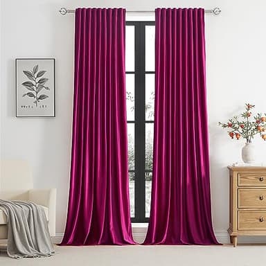 PRIMROSE Hot Pink Velvet Curtains 84 inch Long for Living Room,Set of 2 Panels Blackout Rod Pocket Back Tab Window Treatment Room Darkening Heavy Decorative Curtains Drapes for Bedroom - Image 5
