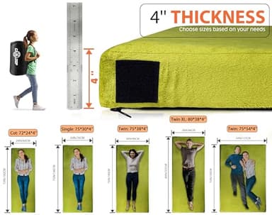 GAIALOOP 4 INCH Thick Memory Foam Camping Mattress, Roll Up Floor Sleeping Mat Camp Cot Mattress Pad Travel Camping Couch Bed for Guest Adults Side Sleepers [Full:75 * 54 * 4"] - Image 5
