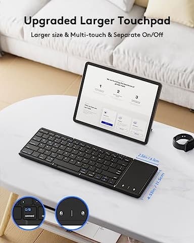 Samsers Foldable Bluetooth Keyboard with Touchpad, Full-Size Wireless Folding Portable Travel Keyboard for iOS Android Windows Mac OS, Support 3 Devices (BT5.1 x 3), Black - Image 3