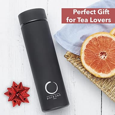 Pure Zen Tea Thermos with Infuser for Hot and Cold Infusions, Coffee and Fruit-Infused Water - Stainless Steel - Tea Infuser Bottle - Leakproof Travel Mug with Filter - 15oz - Black - Image 6