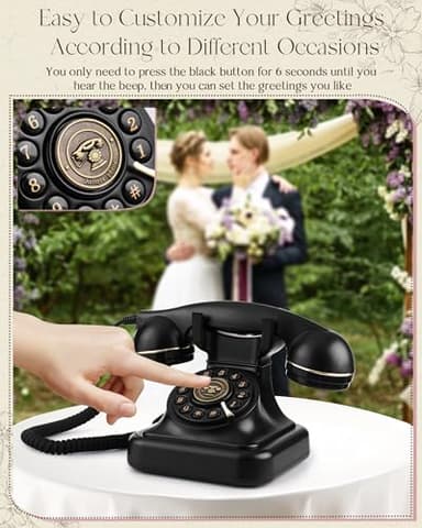 FONYICK Audio Guest Book Wedding Phone, Retro Phone Guestbook for Record Voice Messages, Personalized Wedding Guest Book Telephone for Bridal Shower, Birthday, and Daily Diary, Black - Image 3