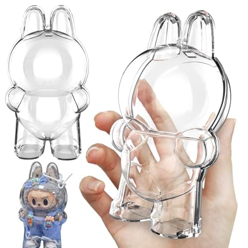 Howgoody Protective Case for Labubu Standing Figure(Macaron to 3.0) - Clear Collector Storage Box with Silicone Strap,Dustproof Scratch-Resistant for Standing Series (Figure Not Included) - Image 1