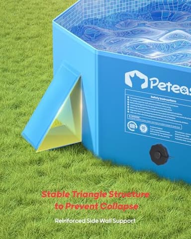Peteast Foldable Dog Kiddie Pool with Stable Side Support, Hard Plastic Shell Portable Dog Pool, Collapsible Swimming Pools for Pet and Kids, 64 in - Image 2