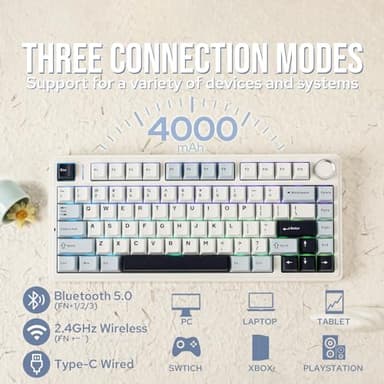 EPOMAKER x Aula F75 Gasket Mechanical Keyboard, 75% Wireless Hot Swappable Gaming Keyboard with Five-Layer Padding&Knob, Bluetooth/2.4GHz/USB-C, RGB (Light Blue, Graywood V3 Switch) - Image 3