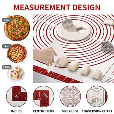 Silicone Baking Pastry Mat, Non Stick Dough Rolling Sheet with Measurement, Nonslip Kitchen Counter Mat, Oven Liner Mat Fondant Dough Kneading Mat for Making Cookies Macarons Bread Pizza - Image 3