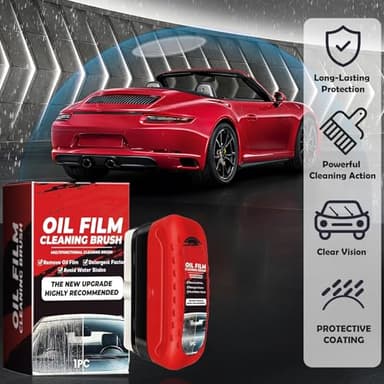 MAUSGAAV New 3-Pack Automotive Oil Film Cleaning Brush, Oil Film Remover for Car Windshield, Glass Cleaning Board, Universal Anti-Rain Fog Cleaning Glass Brush, Red - Image 2