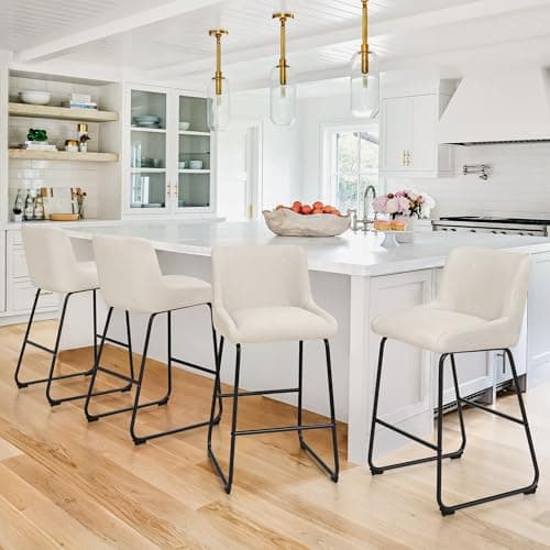 LUE BONA 26 Inch Counter Height Bar Stools Set of 4, Linen Upholstered Barstools, Barstool with Back, Comfortable Bar Chairs, Modern Counter Stools for Kitchen Counter Island - Image 1