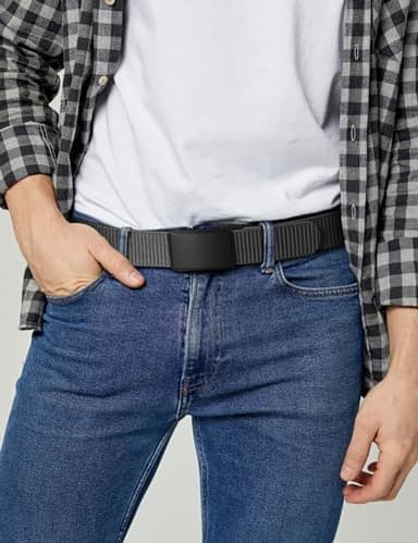 JUKMO Men's 1.5" Nylon Ratchet Belt, Casual Web Click Tactical Belt with Slide Buckle for Jeans, No Holes Adjustable Trim to Fit(Grey,Large) - Image 6