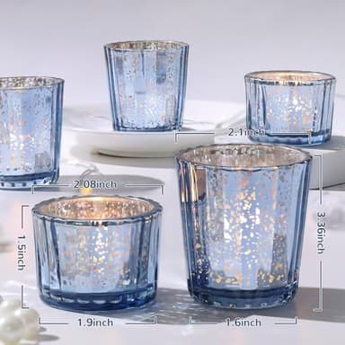 NITIME 20pcs Assorted Mercury Ribbed Blue Votive Candle Holders for Wedding Centerpiece, Blue Candle Holders for Table Centerpiece, Home, Baby Shower - Image 2
