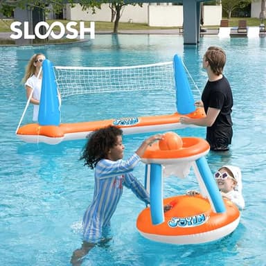 JOYIN Inflatable Pool Float Set Volleyball Net & Basketball Hoops, Floating Swimming Game Toy for Kids and Adults, Summer Floaties, Volleyball Court (105”x28”x38”)|Basketball (27.6”x23”),L-Orange - Image 4