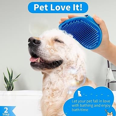 Comotech 3-in-1 Dog Grooming Brush | Adjustable Handle Shampoo Brush & Scrubber for Short & Long Haired Dogs & Cats (Blue Blue White) - Image 3
