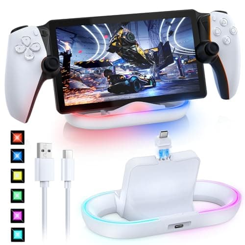 FASTSNAIL Charging Stand for PS Portal Compatible with Hard/Soft Cover, RGB Charge Station for TPU/EVA/Silicone Protective Case When Charging, Charge Holder for PlayStation 5 Portal (White) - Image 1