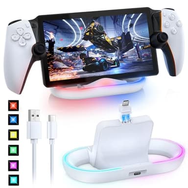 FASTSNAIL Charging Stand for PS Portal Compatible with Hard/Soft Cover, RGB Charge Station for TPU/EVA/Silicone Protective Case When Charging, Charge Holder for PlayStation 5 Portal (White) - Image 1