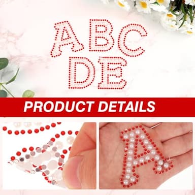 Towfed 214 Pcs 8 Sheets Pearl Self Adhesive Stickers 6 Sheets A-Z Glitter Rhinestone Letter Stickers and 2 Sheet 0-9 Glitter Number Sticker Bling Crystal Alphabet Sticker for DIY Crafts (White+Red) - Image 3