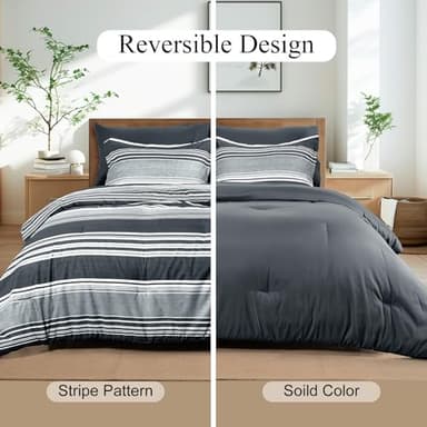 PHF 7 Pieces King Comforter Set, Striped Bed in A Bag, Charcoal Grey Stripe Bedding & 18" Deep Pocket All Season, Ultra Soft Bedding Sets with Comforter, Sheets, Pillowcases & Shams - Image 4