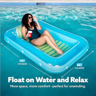 SLOOSH Inflatable Tanning Pool Lounger Float, 70" x 46" Pool Floats Adult with Pillow, 4 in 1 Suntan Tub Raft Floatie,Sunbathing Bed Lounge for Water Blow Up Kids Ball Pit Party Gifts, L-Blue Green - Image 2