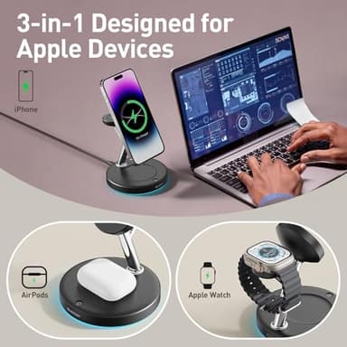 2025 3 in 1Charging Station Compatible with Mag-safe Charger Wireless Charger Stand for iPhoneAir17 16 15 14 13 12Series Wireless Charging Station for AirPods Wireless Charging Stand for iWatch Series - Image 3