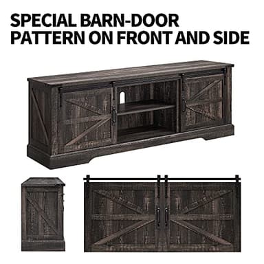 OKD Farmhouse TV Stand for 75 Inch TV with Sliding Barn Door, Rustic Wood Entertainment Center Large Media Console Cabinet Long Television Stands for 70 Inch TVs, Dark Rustic Oak - Image 7