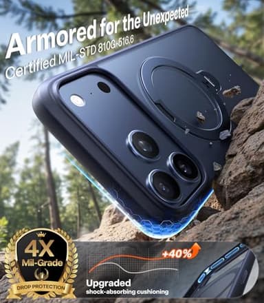 TORRAS Q3 Spin for iPhone 17 Pro Case, Patented 360 Magnetic Stand, Fit for MagSafe, Built-in Ring Holder Kickstand, Military Grade Protective Phone Case for iPhone 17 Pro, Camera Control, Deep Blue - Image 6