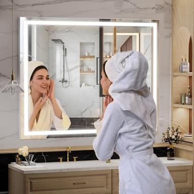 Hasipu Vanity Mirror with Lights, 40" x 30" LED Makeup Mirror, Lighted Makeup Mirror with Dimmable 3 Modes, Touch Screen Control Vanity Mirror Square White - Image 7