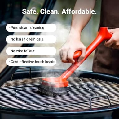 ThermoMaven BBQ Grill Brush Bristle Free - 17" Safe Steam Grill Cleaner Brush with Scraper and 3 Brush Heads for Porcelain/Gas/Charcoal Grill Outdoor Grill Barbecue Cleaner - Image 3