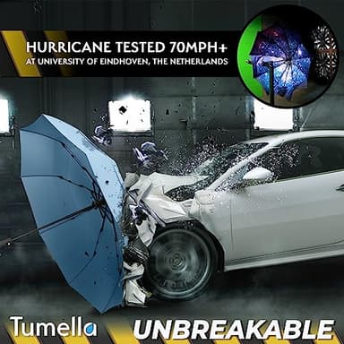 TUMELLA Strongest Windproof Travel Umbrella (Compact, Superior & Beautiful), Small Strong but Light Portable and Automatic Folding Rain Umbrella, Durable Premium Grip, Fits Car & Backpack - Image 8