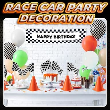 Bedwina Race Car Birthday Party Decorations - (36 Pcs) 12 - 8-Inch Orange Mini Cones for Kids & 24 Black & White Checkered Flags on Sticks - Race Car Themed Birthday Party Decor & Centerpiece Supplies - Image 6