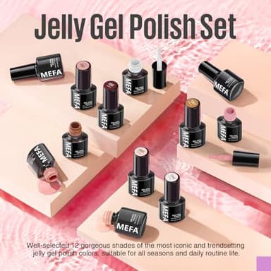 MEFA Jelly Gel Nail Polish Set, 12 Colors Jelly Red Glitter Nail Polish Set Nude Pink Milky White Nail Polish Gel Neutral Transparent Sheer Red Gel Nail Gifts for Women Girl DIY Salon Home Manicure - Image 9