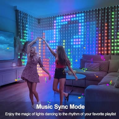 echosari Curtain Lights Plug in, 400 LED Smart Curtain Lights 6.6 x 6.6ft with APP & Remote RGB & IC DIY Pattern Music Sync for Bedroom Backdrop Decor - Image 3